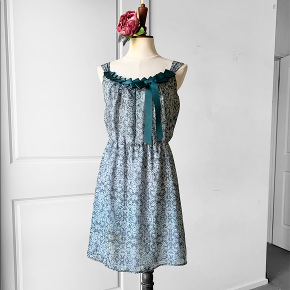 PILGRIM Vienna Bow Green Teal Dress - Picture 4 of 9